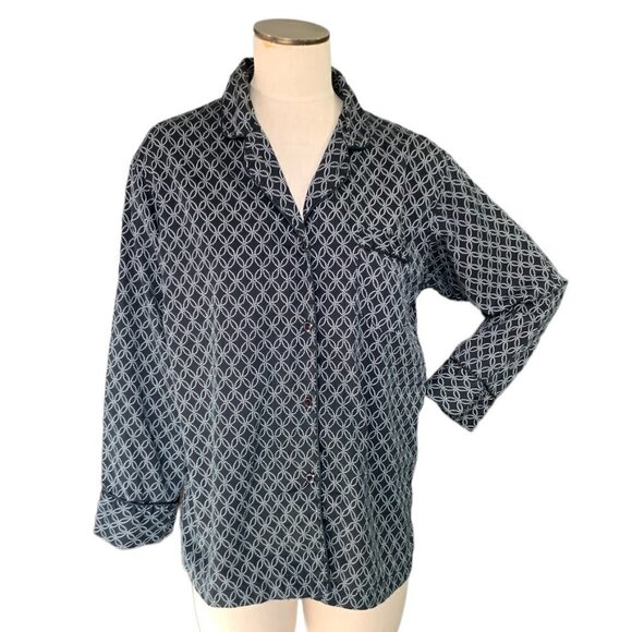 I. Magnin Cotton Button Down Top Sz M Black & White #94B - Picture 3 of 8